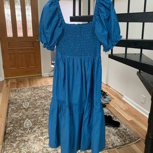 Abercrombie Puff Sleeve Smocked Bodice Midi Dress